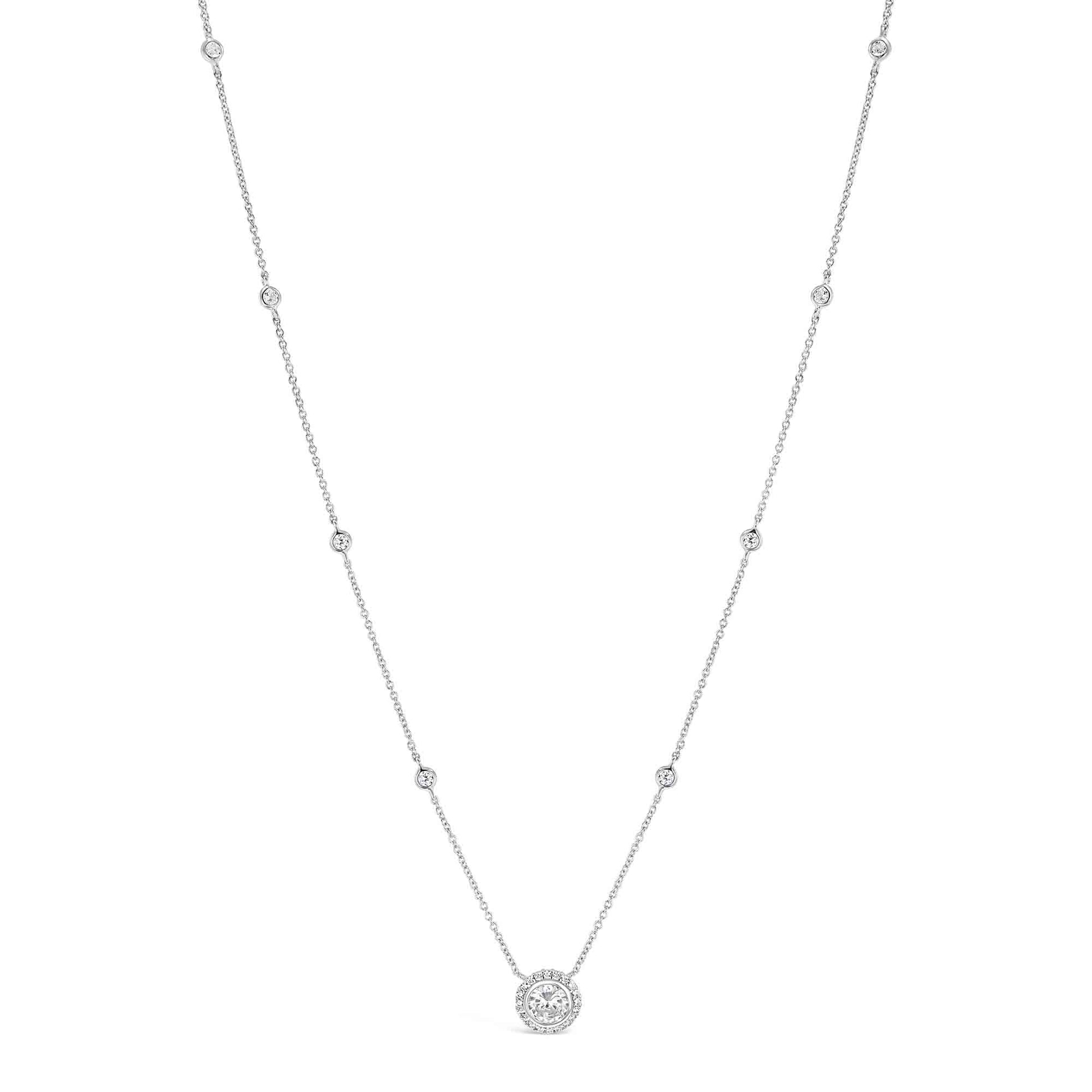 Sterling Silver CZ Solitaire Halo Necklace with Keepsake Card - Choose Bridesmaid or Maid of Honor