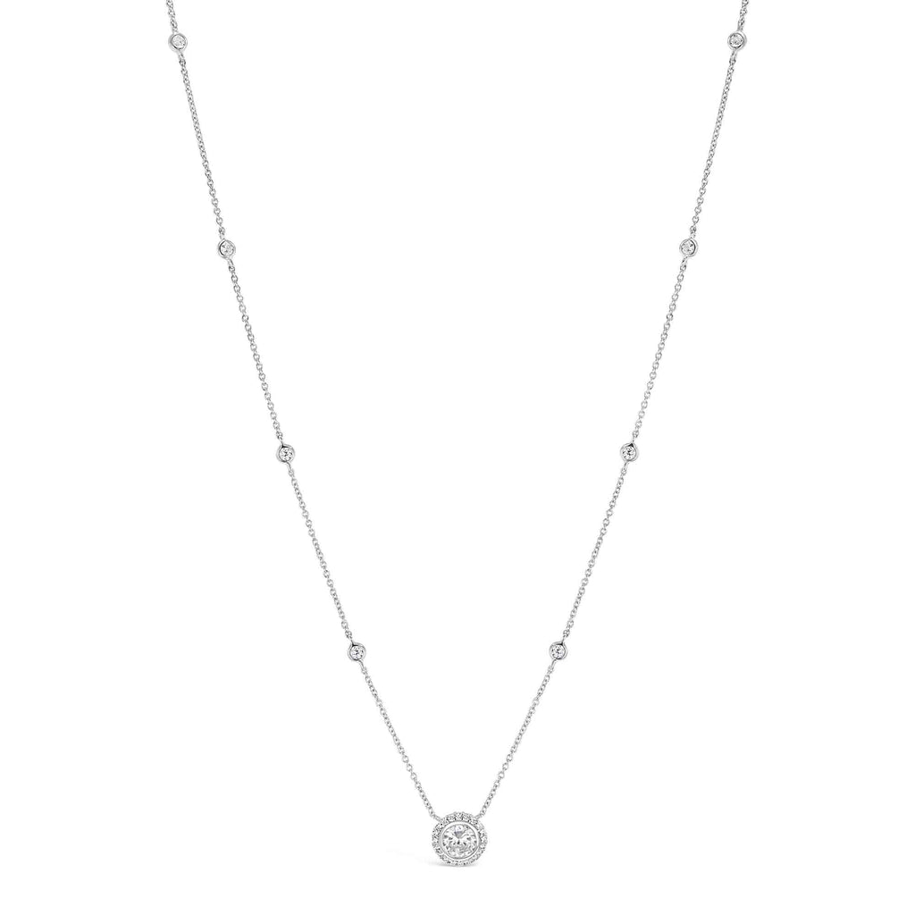 Sterling Silver CZ Solitaire Halo Necklace with Keepsake Card - Choose Bridesmaid or Maid of Honor