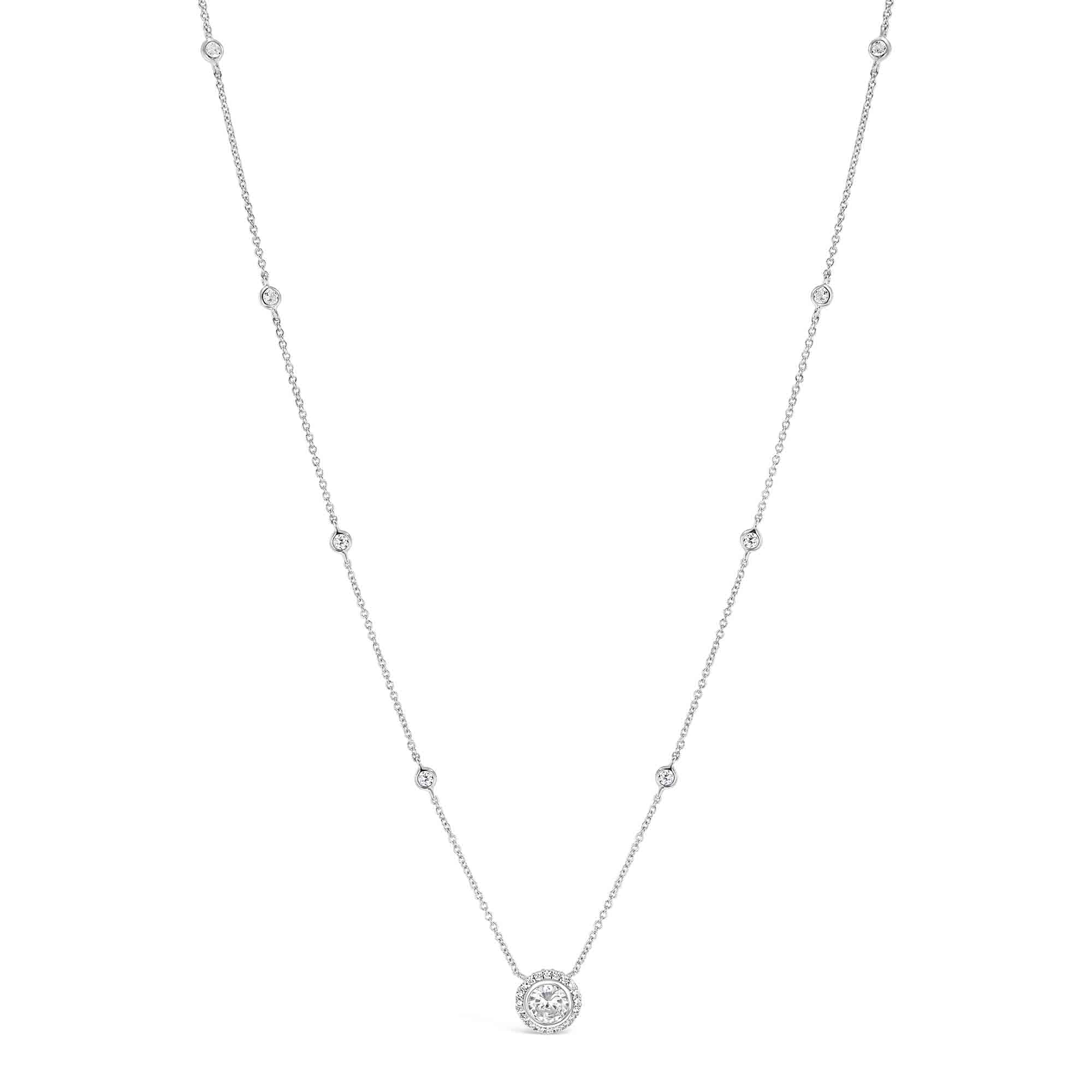 Sterling Silver CZ Solitaire Halo Necklace with Keepsake Card - Choose Bridesmaid or Maid of Honor