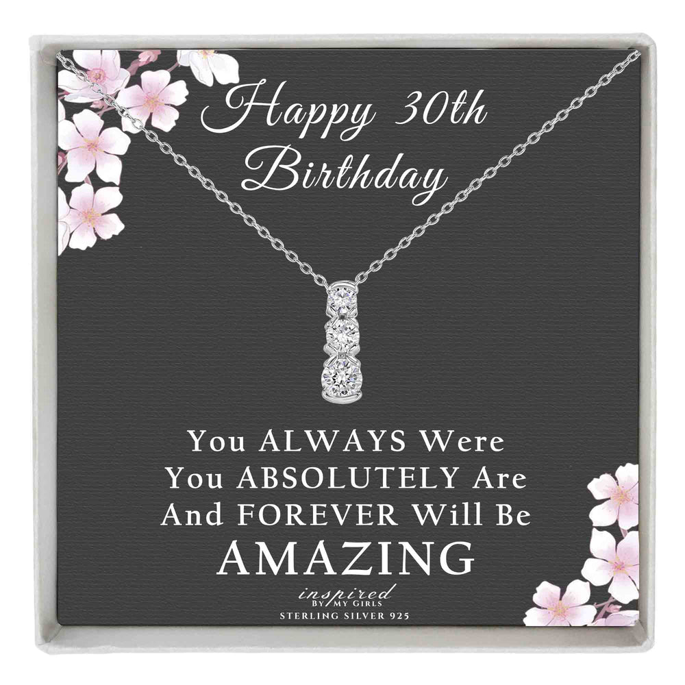 30th Birthday Necklace Sterling Silver 3 Decades Gift for Women with Amazing Keepsake Card