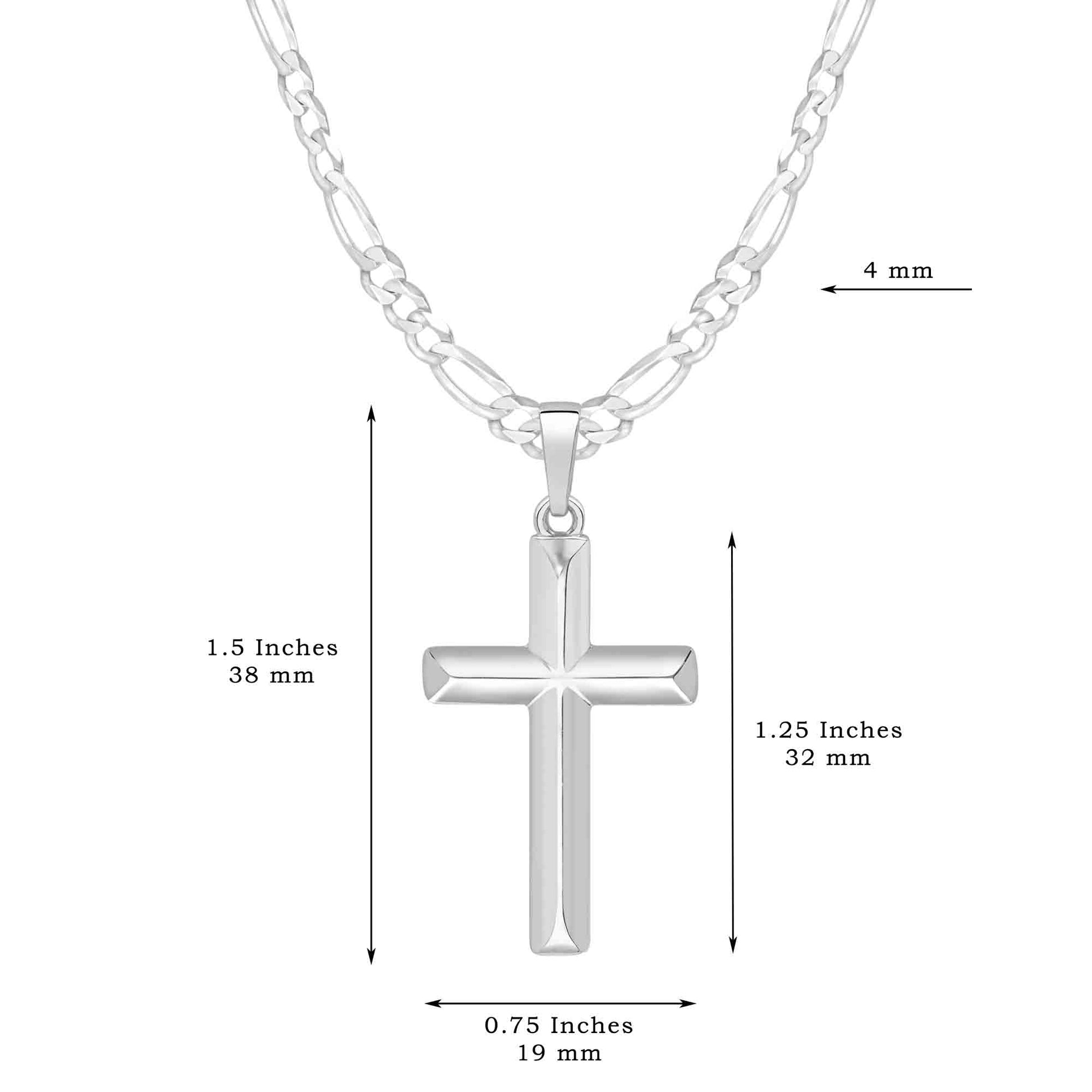 Sterling Silver Domed Cross Necklace with Figaro Chain Birthday Gift For Son