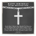 Sterling Silver Domed Cross Necklace with Figaro Chain Birthday Gift For Son