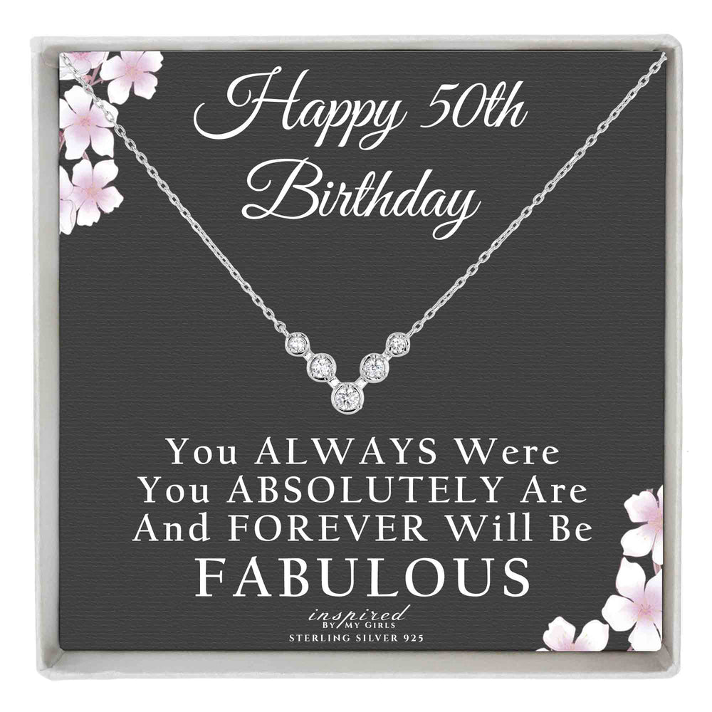 50th Birthday Gift for Women Sterling Silver 5 Stones for 5 Decades Necklace Fabulous Keepsake Card
