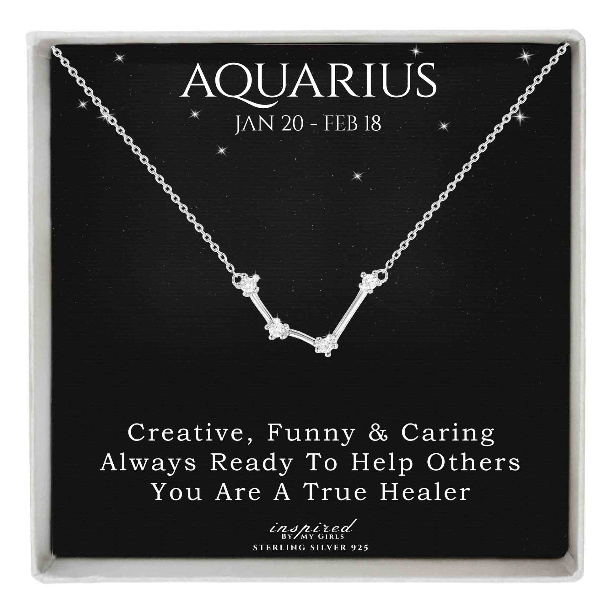 Sterling Silver Zodiac Constellation Necklace Astrology Horoscope Keepsake Card Gift For Women - Choose Star Sign