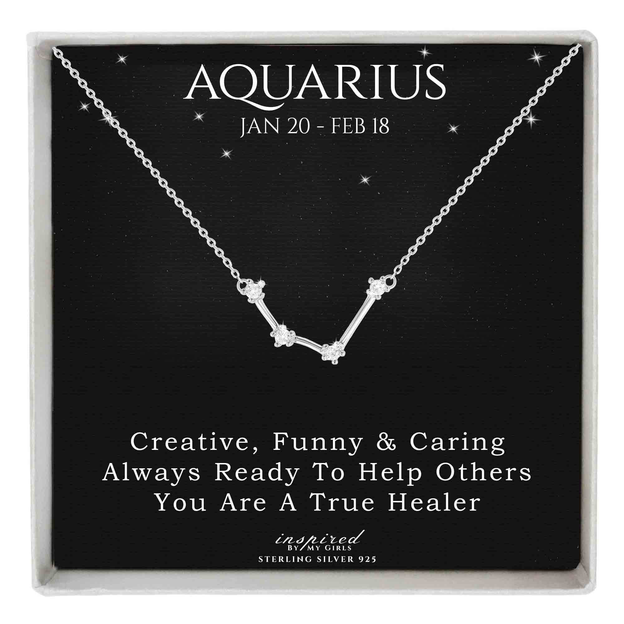 Sterling Silver Zodiac Constellation Necklace Astrology Horoscope Keepsake Card Gift For Women - Choose Star Sign