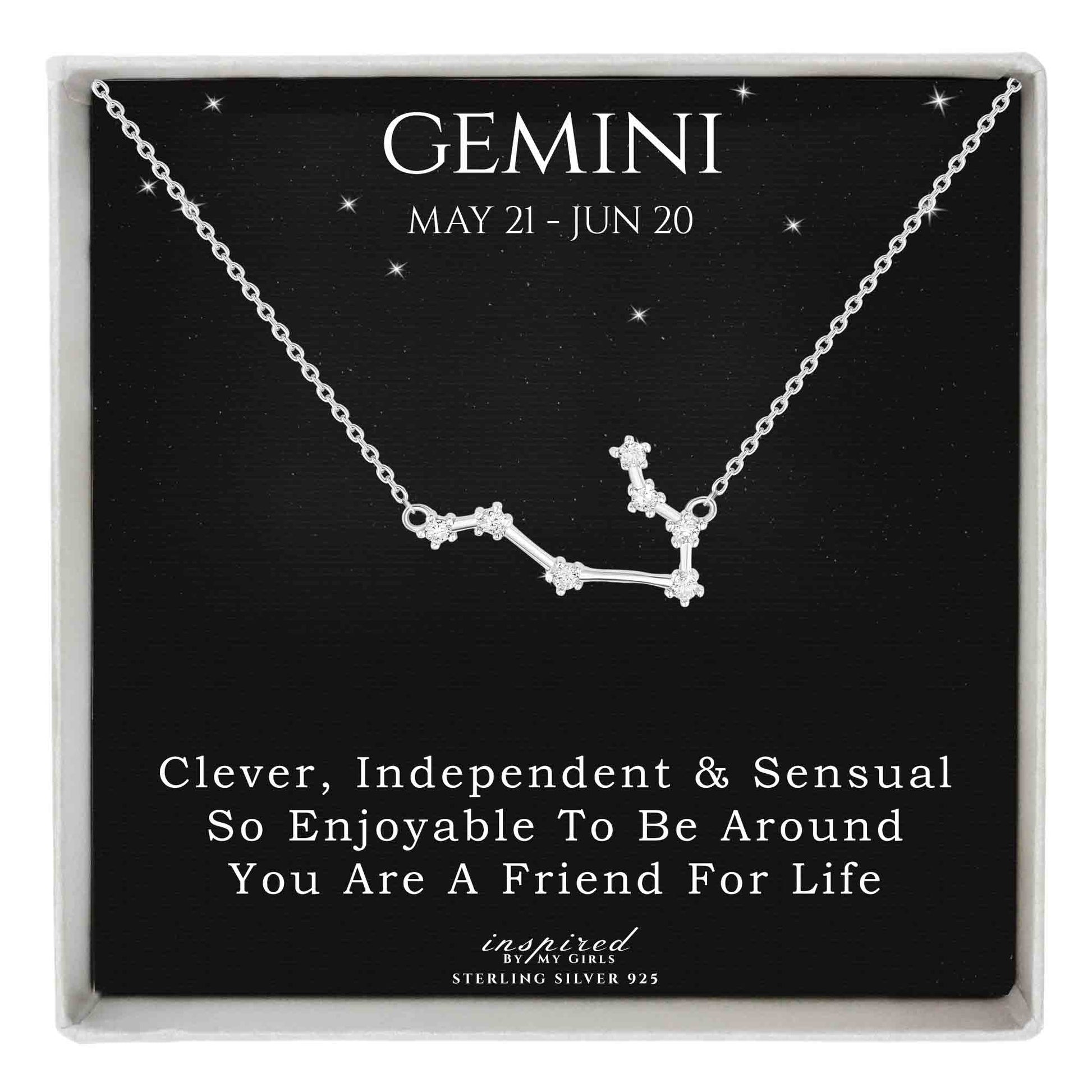 Sterling Silver Zodiac Constellation Necklace Astrology Horoscope Keepsake Card Gift For Women - Choose Star Sign