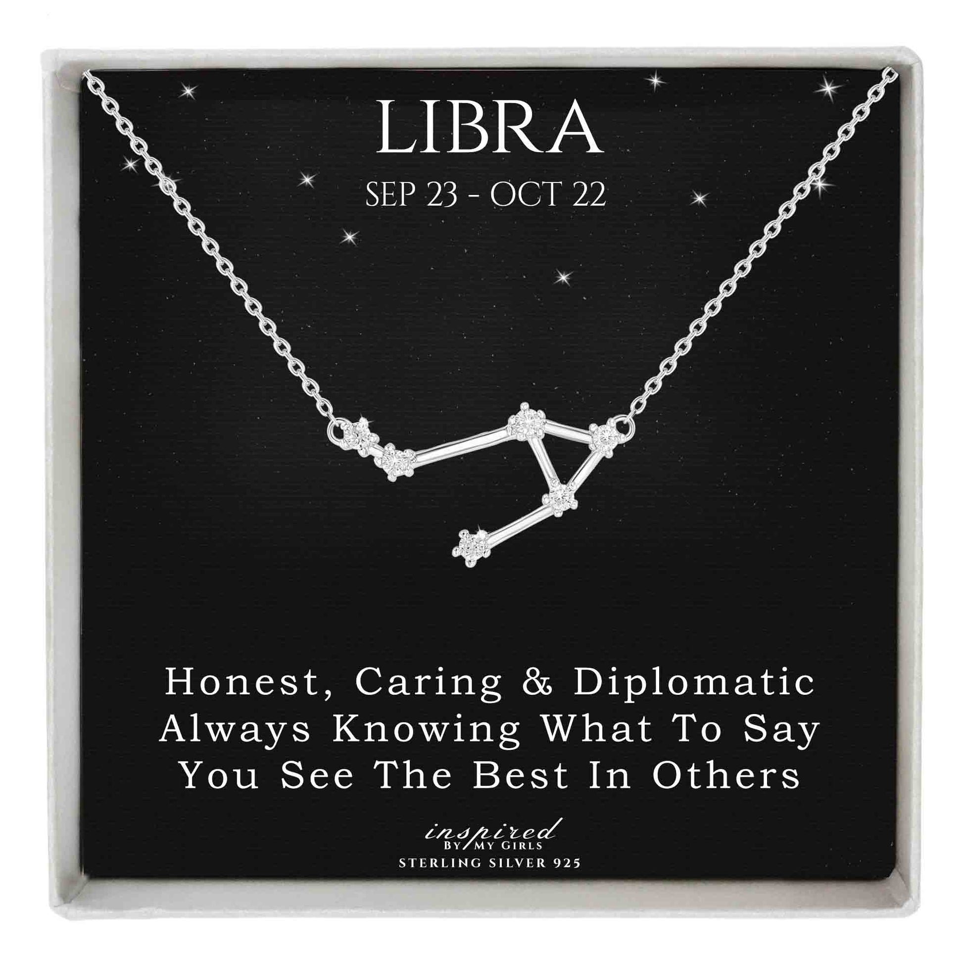 Sterling Silver Zodiac Constellation Necklace Astrology Horoscope Keepsake Card Gift For Women - Choose Star Sign