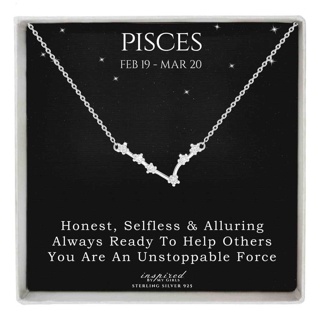 Sterling Silver Zodiac Constellation Necklace Astrology Horoscope Keepsake Card Gift For Women - Choose Star Sign