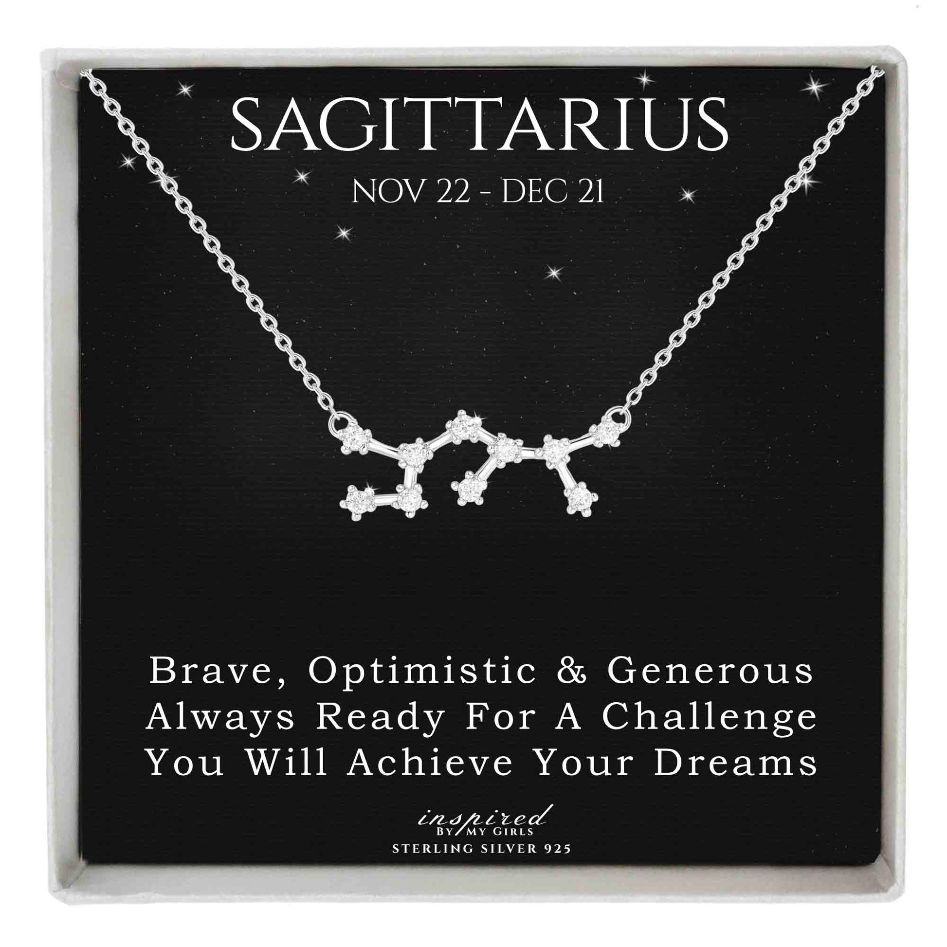 Sterling Silver Zodiac Constellation Necklace Astrology Horoscope Keepsake Card Gift For Women - Choose Star Sign