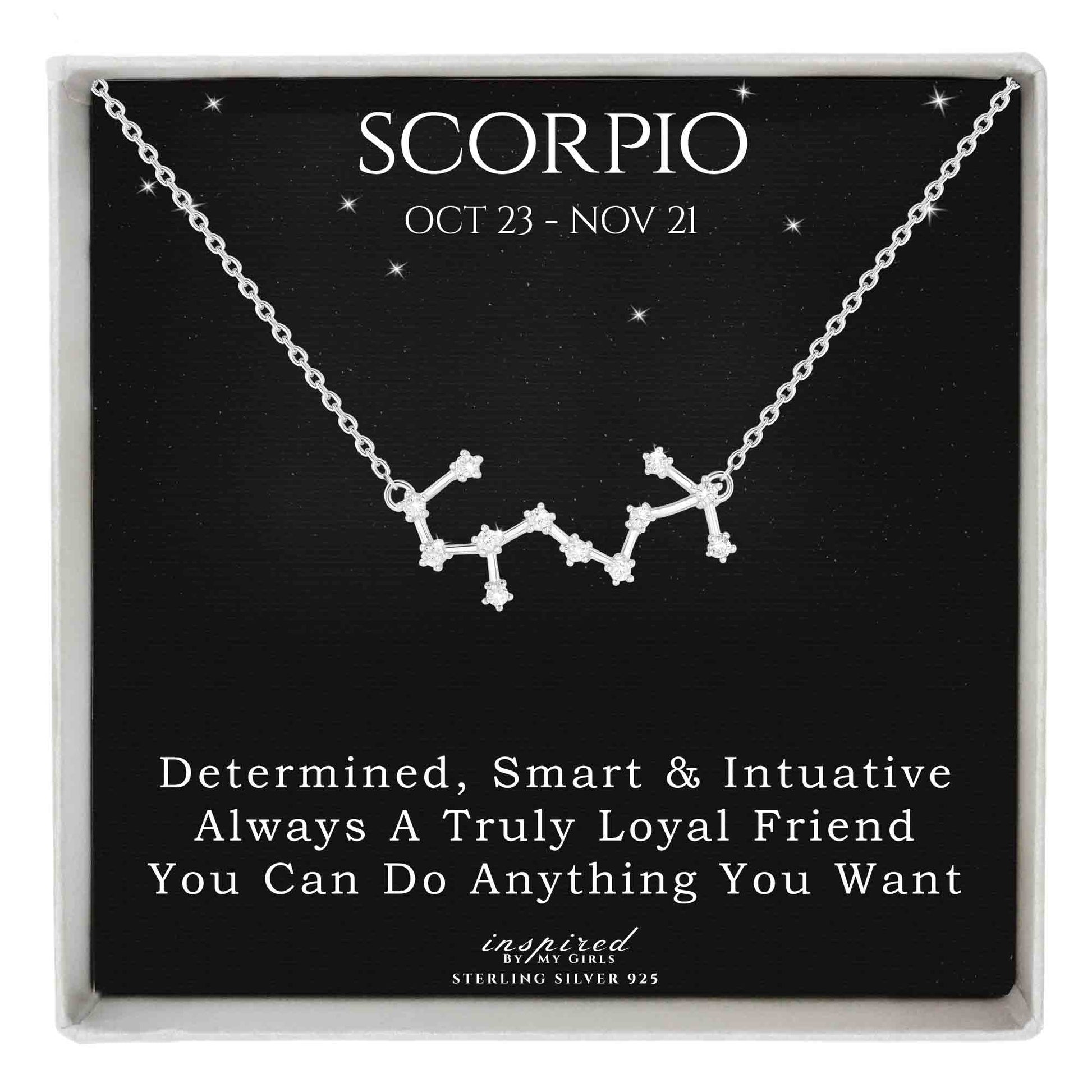 Sterling Silver Zodiac Constellation Necklace Astrology Horoscope Keepsake Card Gift For Women - Choose Star Sign