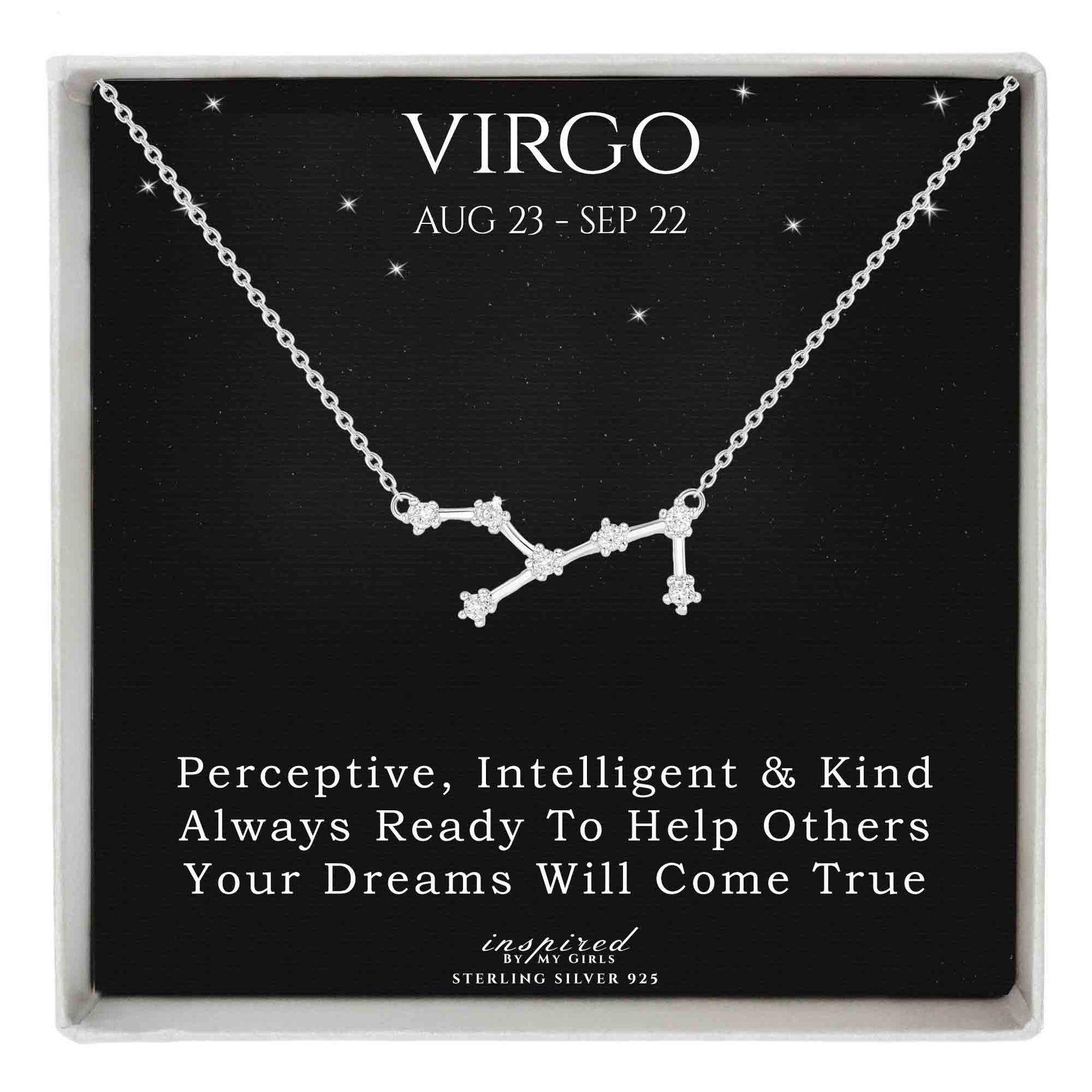 Sterling Silver Zodiac Constellation Necklace Astrology Horoscope Keepsake Card Gift For Women - Choose Star Sign