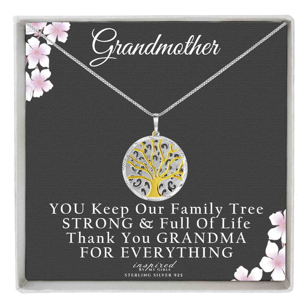 Grandma Gift 14K Gold Plated Sterling Silver Tree of Life Necklace with Inspirational Keepsake Card