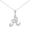 Sterling Silver Initial Necklace CZ Cursive Script Letter With Adjustable Chain