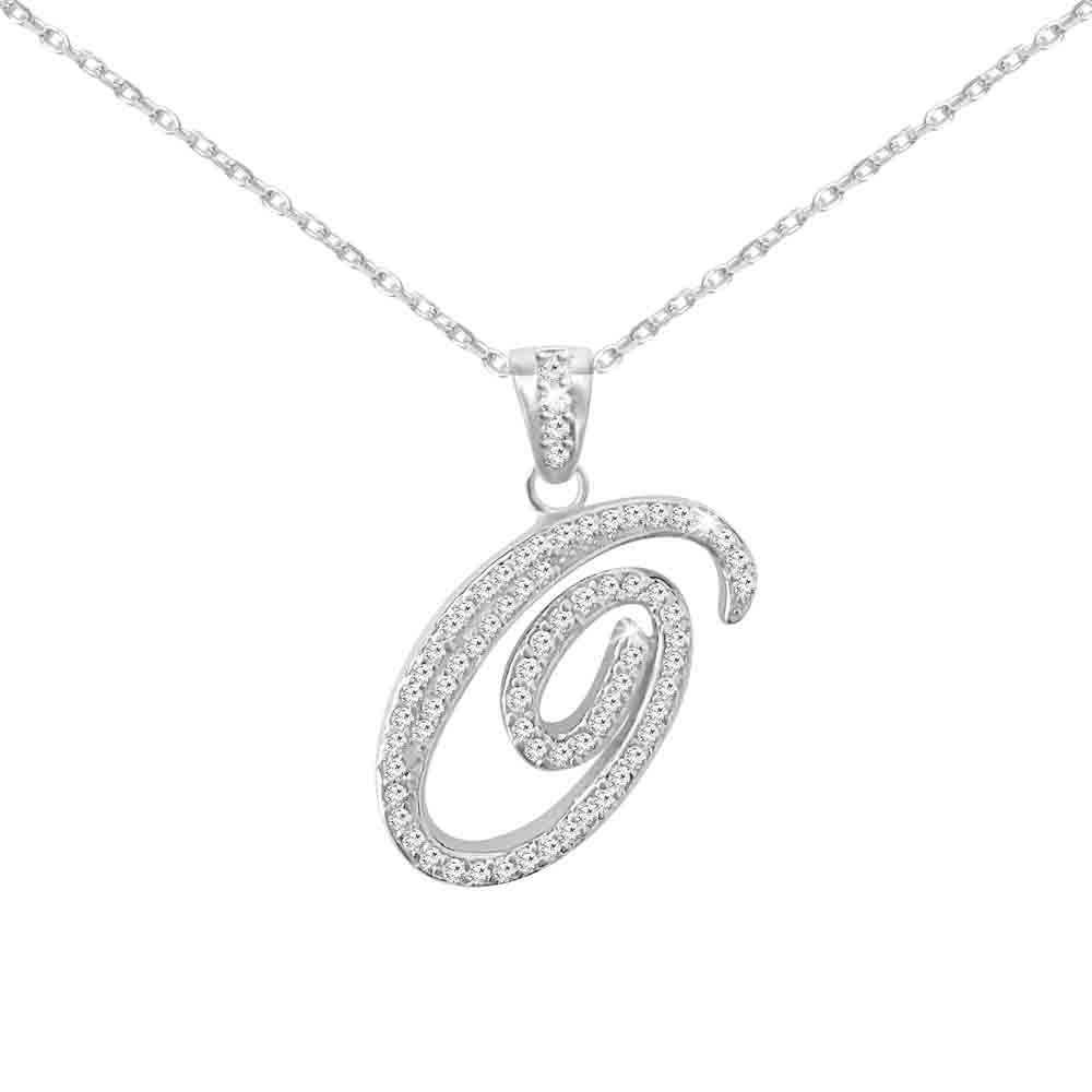 Sterling Silver Initial Necklace CZ Cursive Script Letter With Adjustable Chain