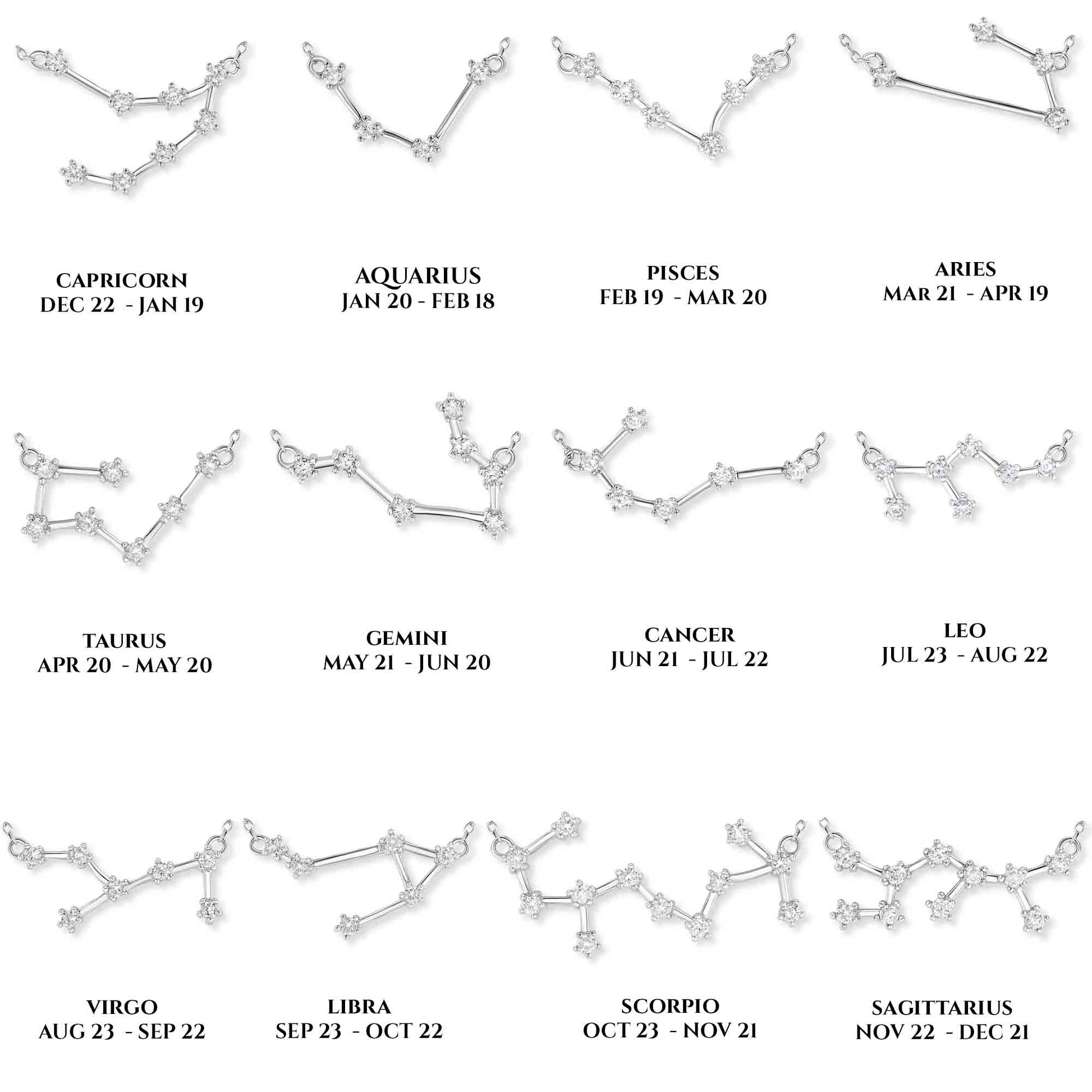 Sterling Silver Zodiac Constellation Necklace Astrology Horoscope Keepsake Card Gift For Women - Choose Star Sign