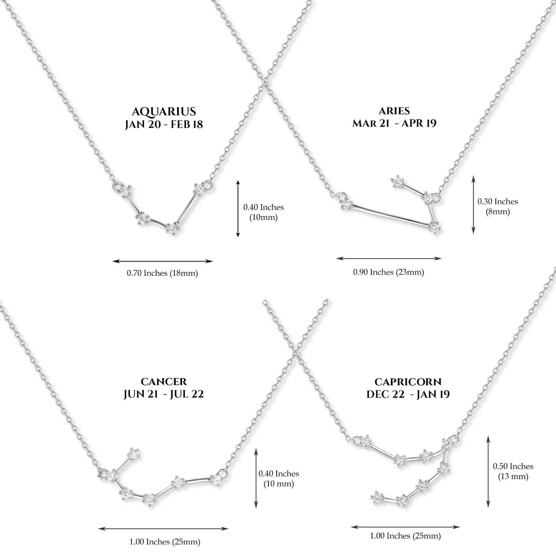 Sterling Silver Zodiac Constellation Necklace Astrology Horoscope Keepsake Card Gift For Women - Choose Star Sign