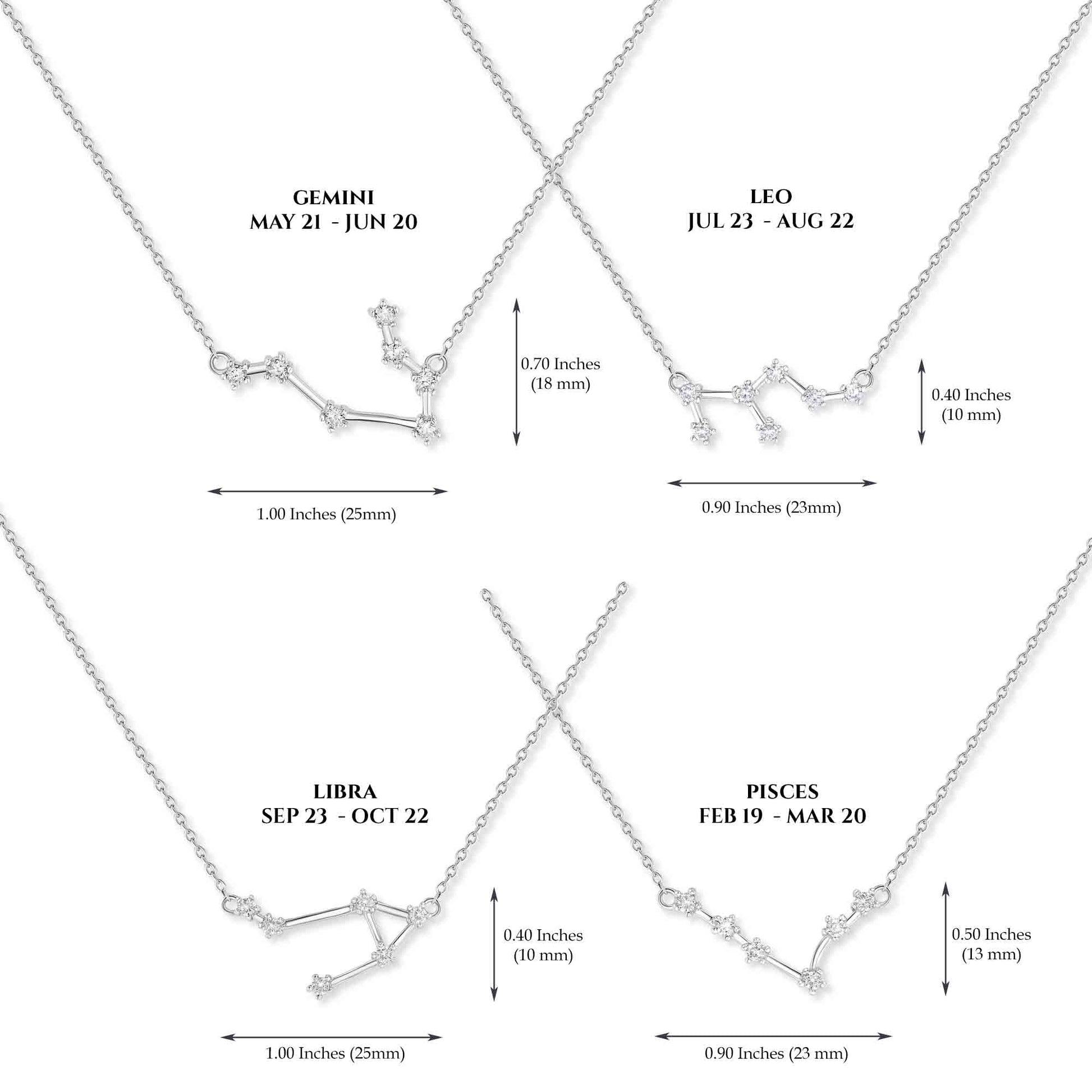 Sterling Silver Zodiac Constellation Necklace Astrology Horoscope Keepsake Card Gift For Women - Choose Star Sign