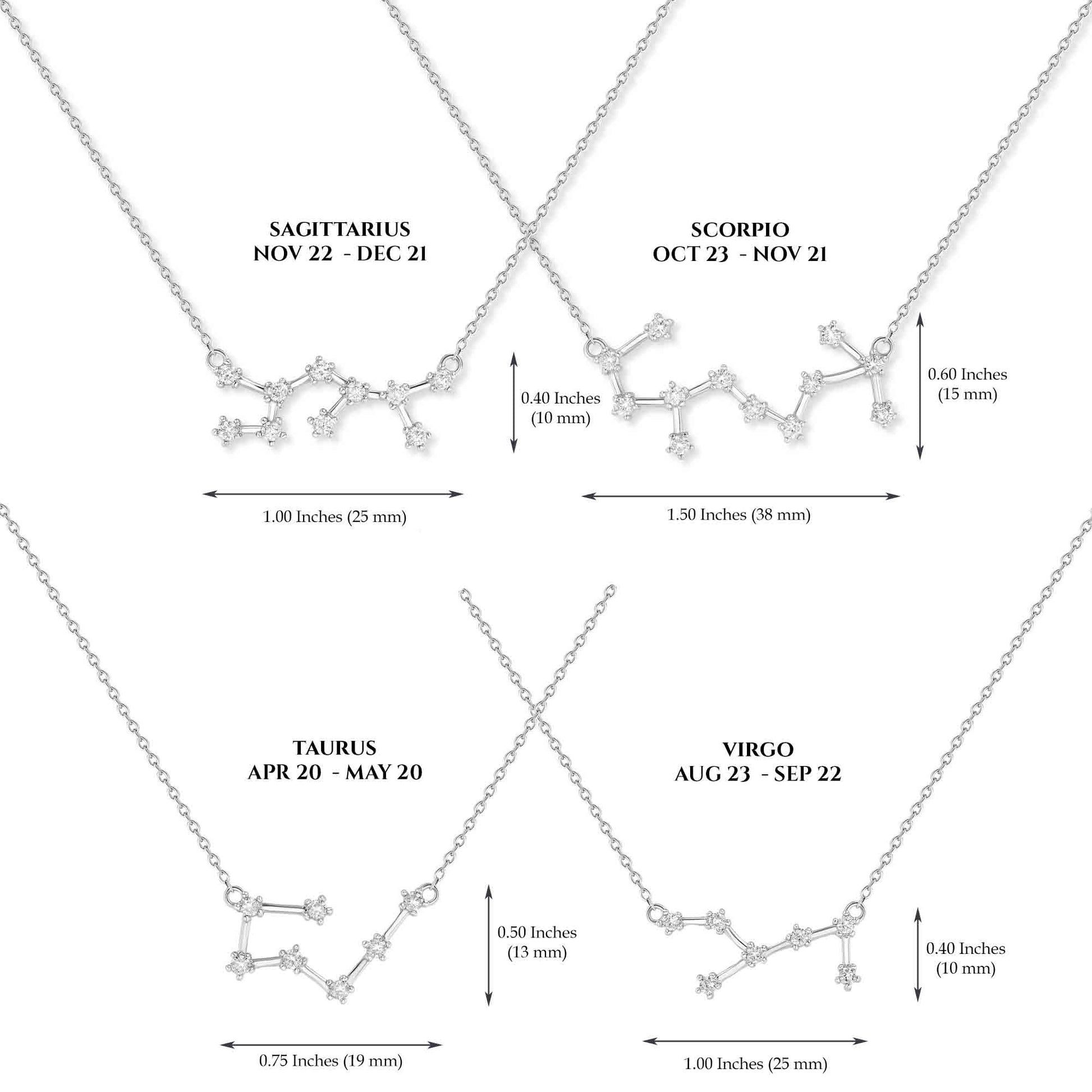 Sterling Silver Zodiac Constellation Necklace Astrology Horoscope Keepsake Card Gift For Women - Choose Star Sign