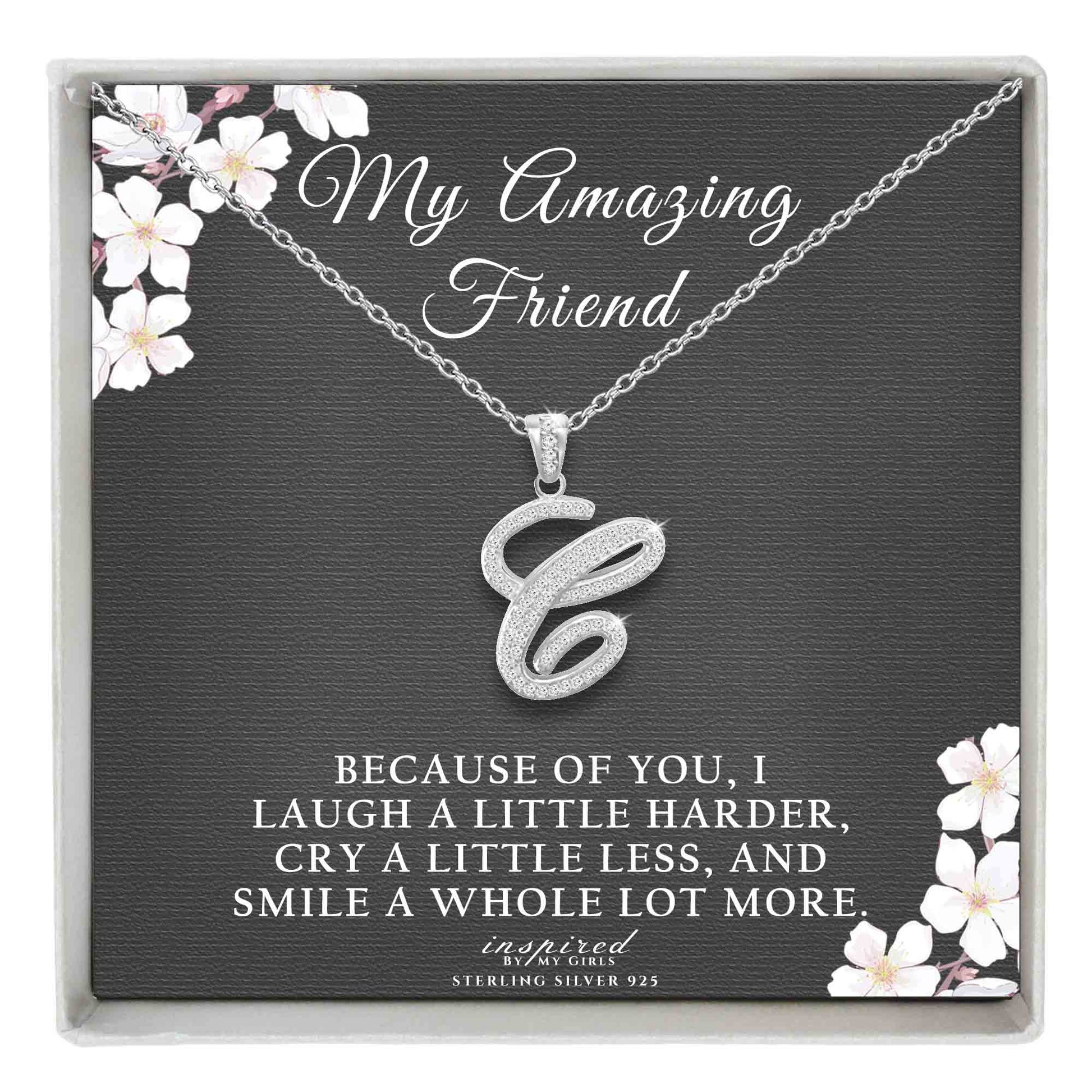 Sterling Silver Initial Necklace CZ Cursive Script Letter Adjustable Chain Keepsake Card Gift