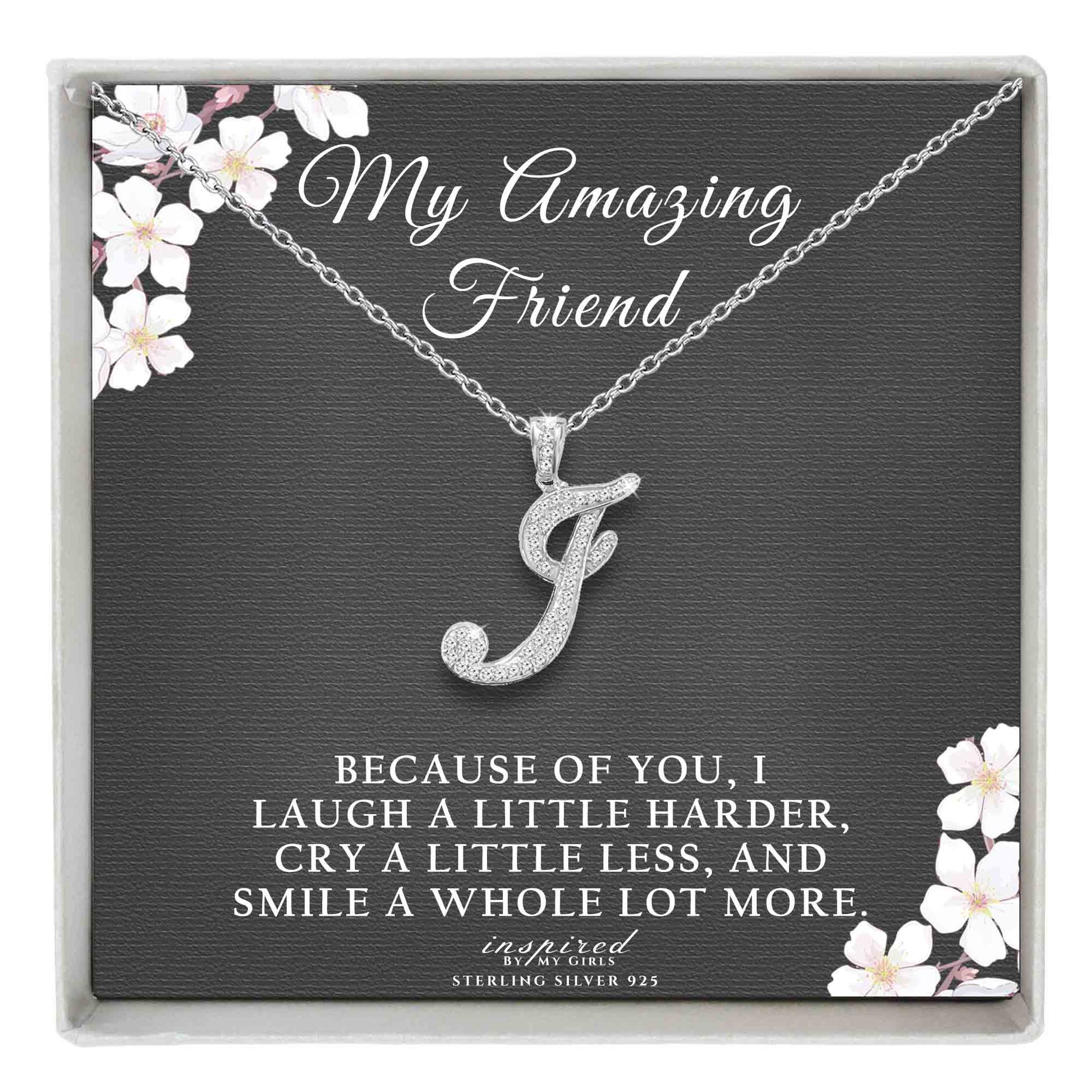 Sterling Silver Initial Necklace CZ Cursive Script Letter Adjustable Chain Keepsake Card Gift
