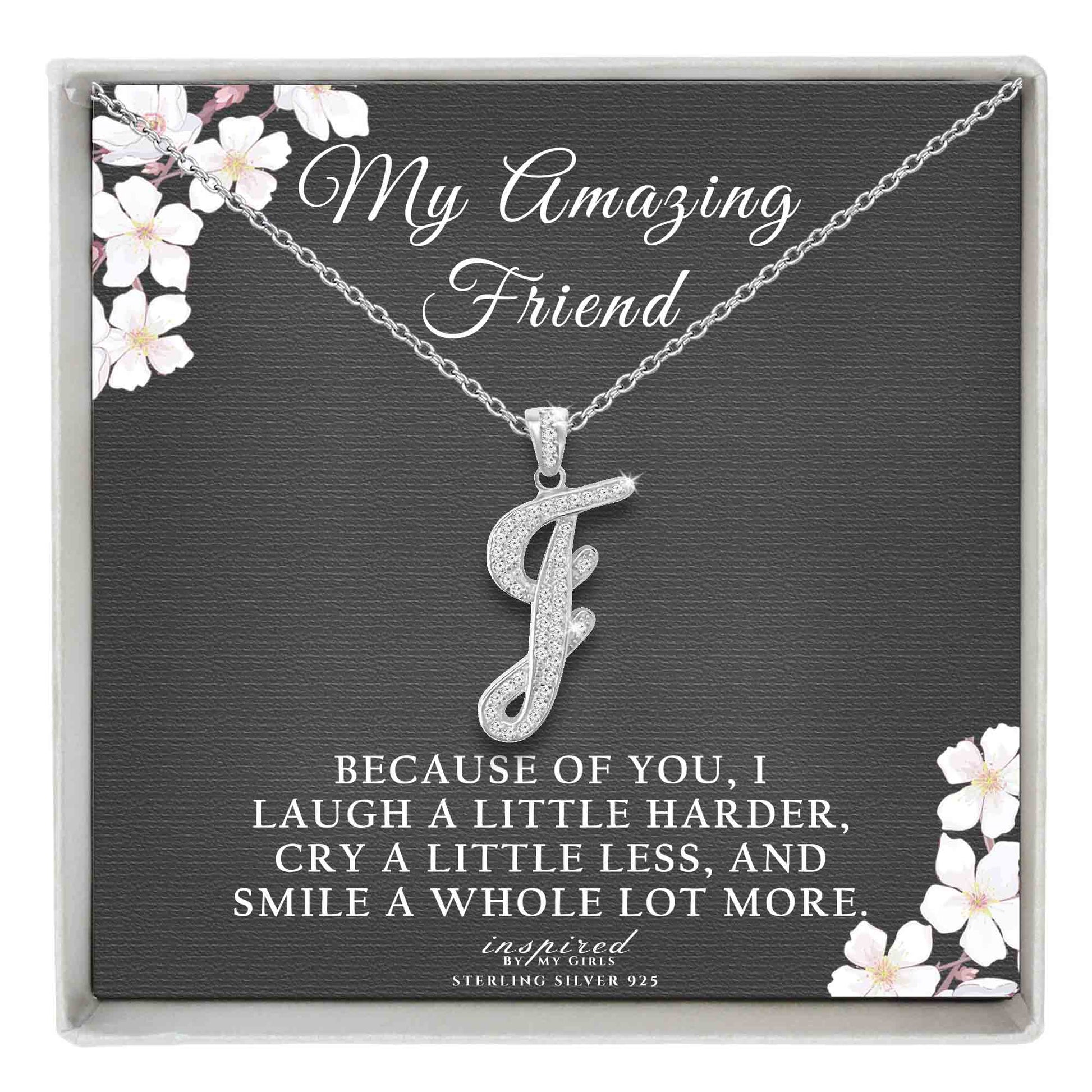 Sterling Silver Initial Necklace CZ Cursive Script Letter Adjustable Chain Keepsake Card Gift