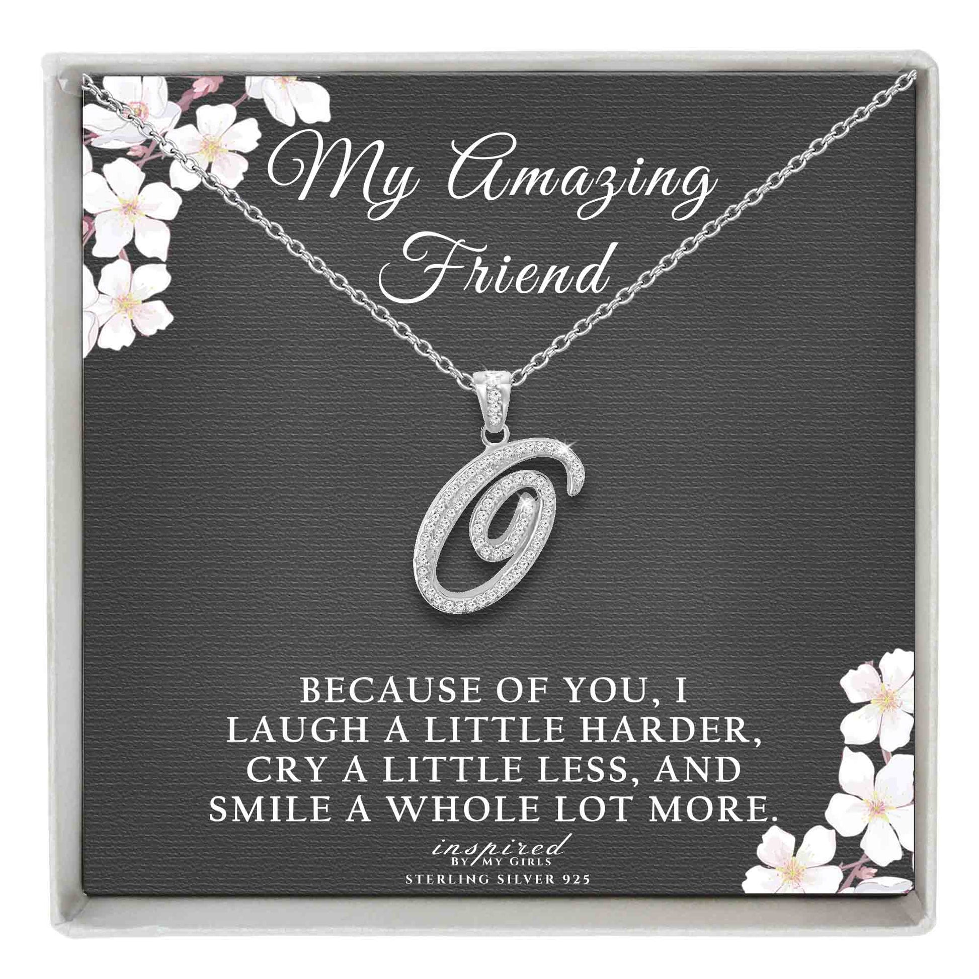Sterling Silver Initial Necklace CZ Cursive Script Letter Adjustable Chain Keepsake Card Gift