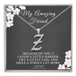Sterling Silver Initial Necklace CZ Cursive Script Letter Adjustable Chain Keepsake Card Gift
