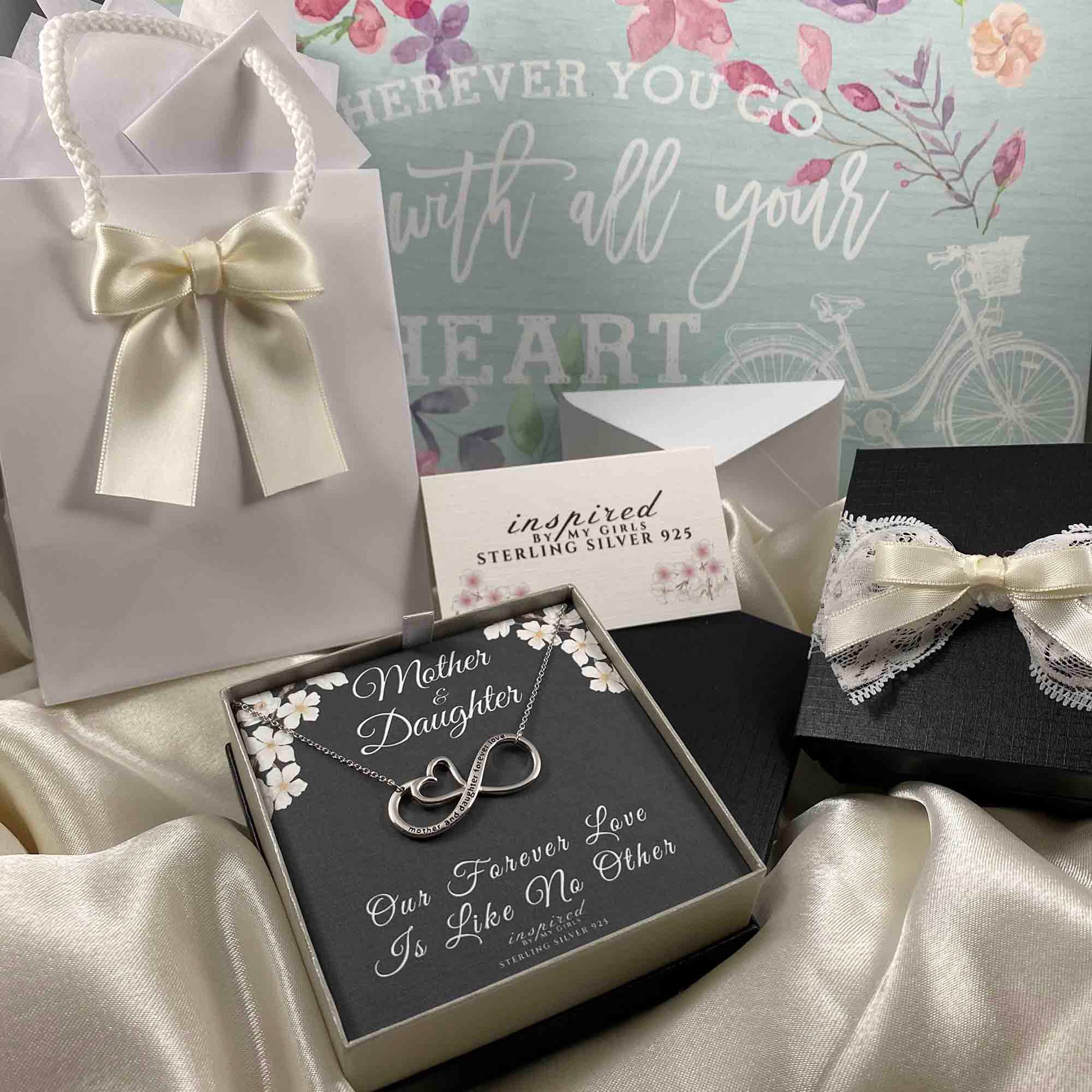 Sterling Silver Mother and Daughter Forever Love Infinity Heart Necklace and Keepsake Card Gift