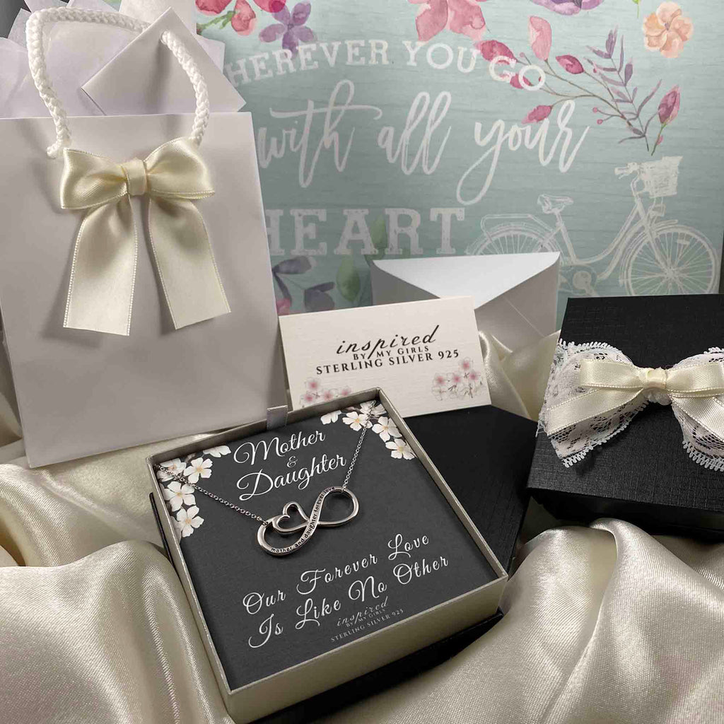 Sterling Silver Mother and Daughter Forever Love Infinity Heart Necklace and Keepsake Card Gift