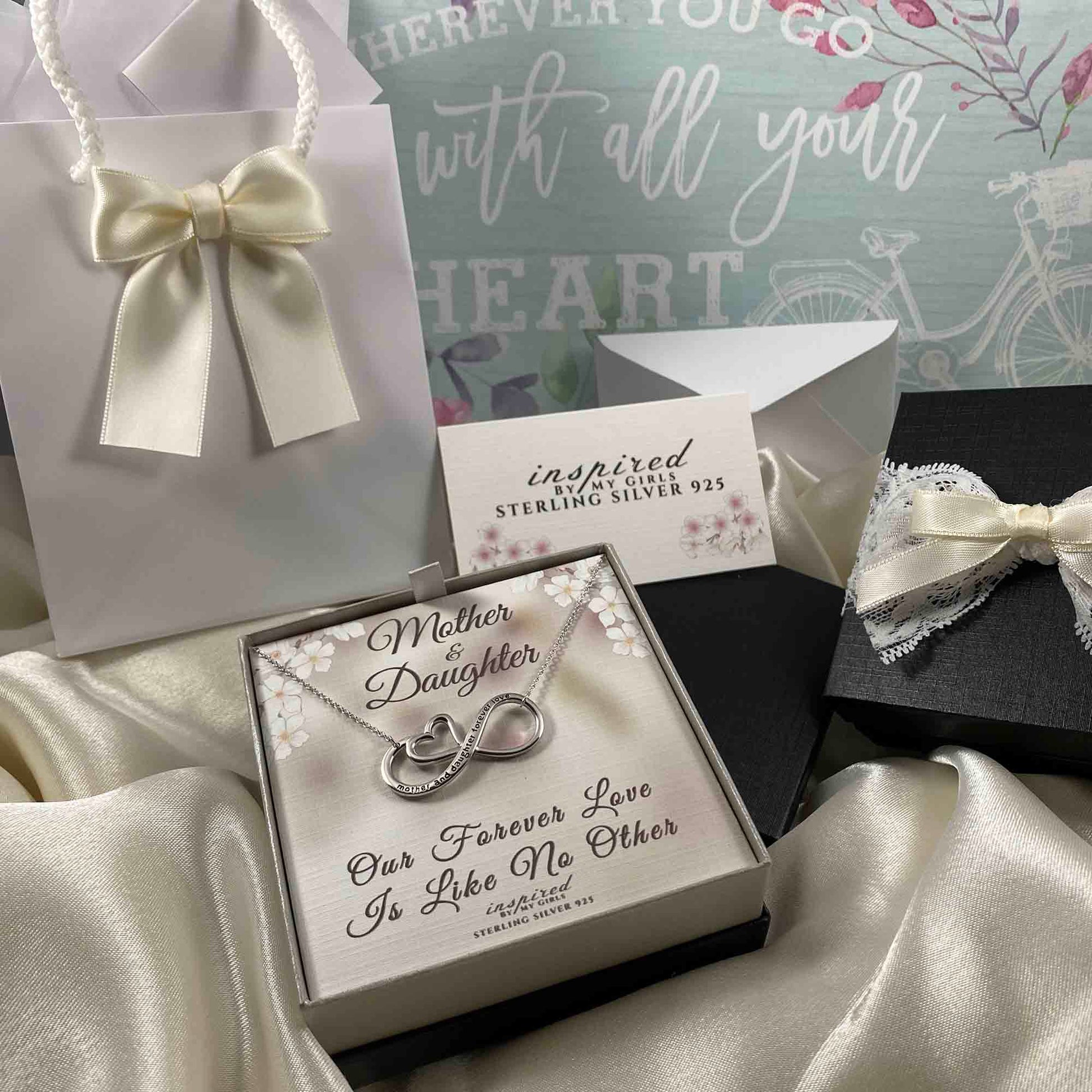 Sterling Silver Mother and Daughter Forever Love Infinity Heart Necklace and Keepsake Card Gift